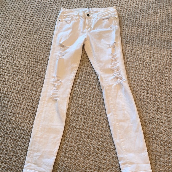 FRAME DENIM Le Skinny de Jeanne White Distressed Jeans - Picture 4 of 7